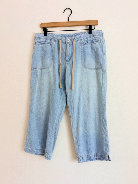 OP Denim - Vintage OP Ocean Pacific Light Wash Cropped Drawstring Capris 90s Y2K Surf